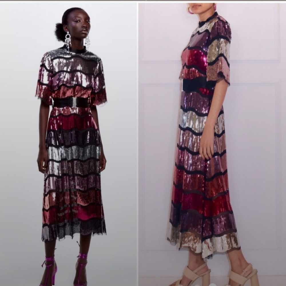 Zara nwt limited edition sequin dress with belt -S